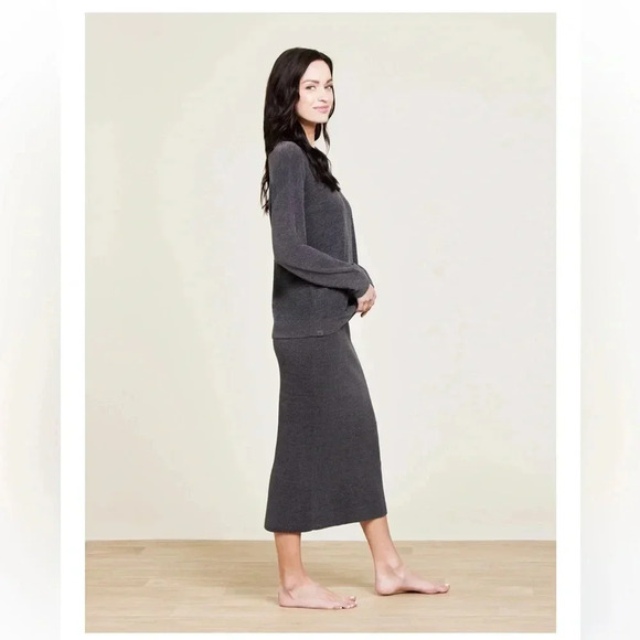 Barefoot dreams CozyChic Ultra Lite® Ribbed Midi Skirt in stone size large gray - Picture 8 of 9